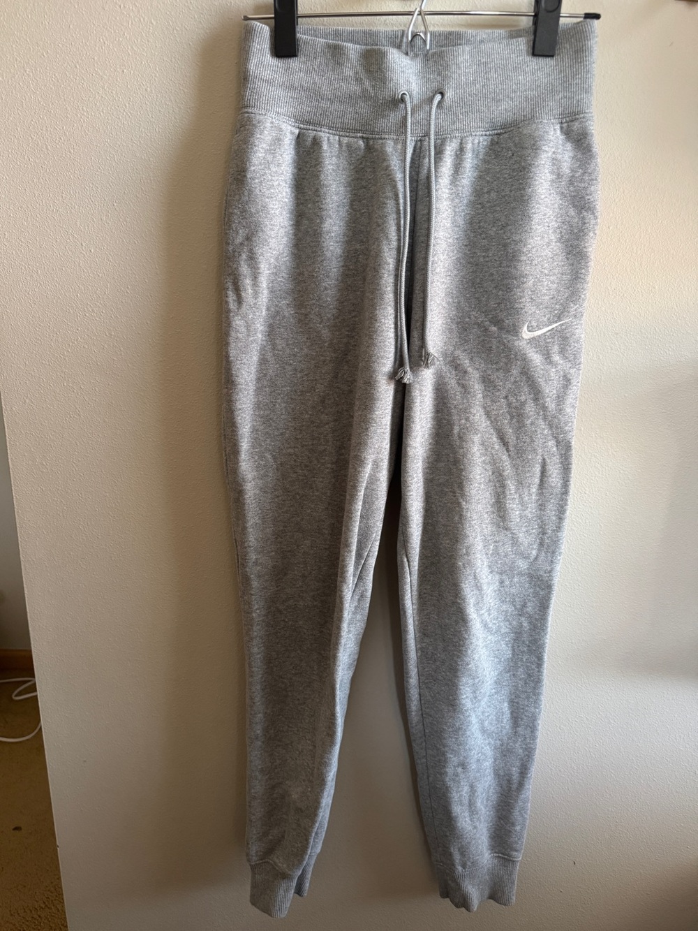Nike Grey Drawstring Joggers with White Swoosh - Size XS